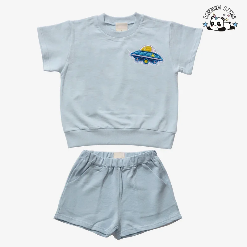 LEZONKIDS - New Product Explosion cool spaceship printing summer suit baby boys girls printed clothing set